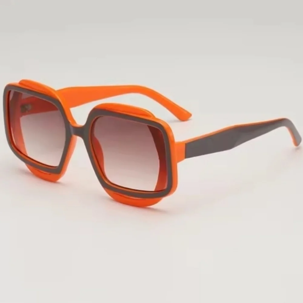 Luxury Style Unisex Chunky Oversized Spring Orange And Gray Gradient Sunglasses